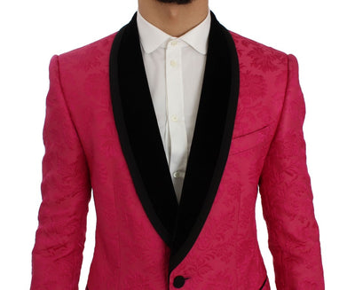 Dolce & Gabbana Pink Floral Brocade Slim Blazer Jacket