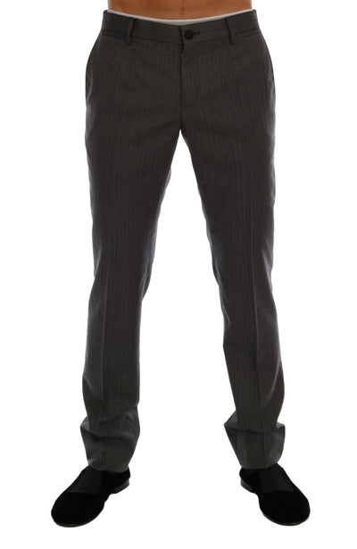 Dolce & Gabbana Gray Wool Striped Formal Pants