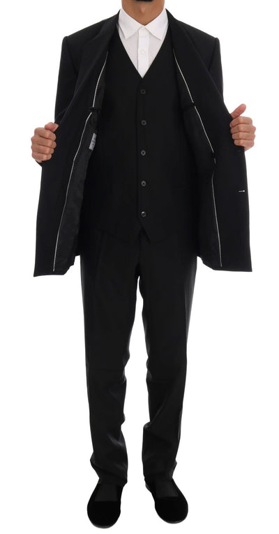 Dolce & Gabbana Black Wool Double Breasted Slim Fit Suit