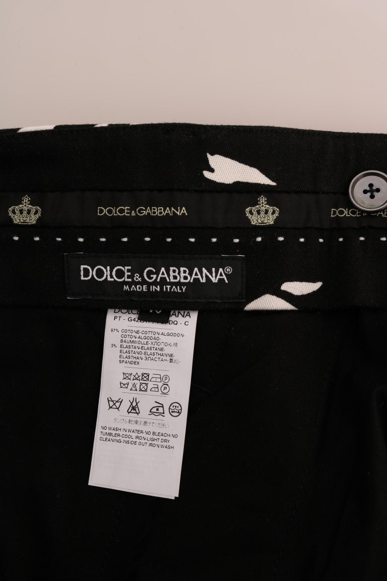 Dolce & Gabbana Black Tree Cotton Stretch Pants