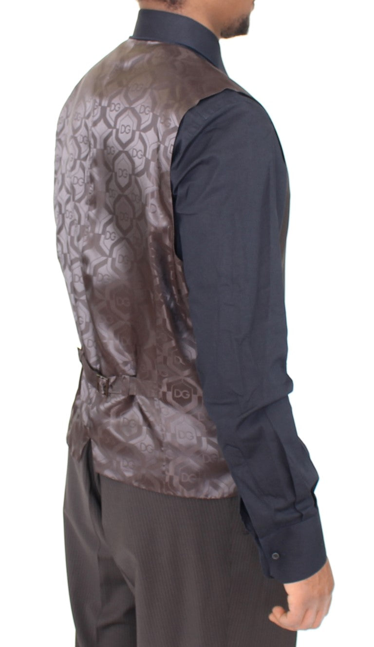 Dolce & Gabbana Brown Striped Stretch Dress Vest