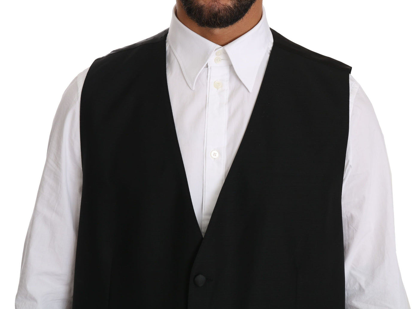 Dolce & Gabbana Black Wool  Waistcoat Formal Gilet Vest