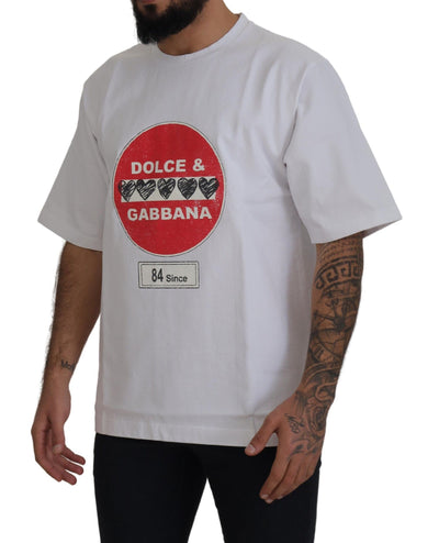 Dolce & Gabbana White Amor Heart Cotton Crewneck T-shirt