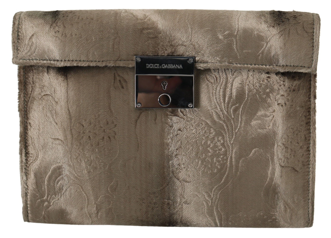 Dolce & Gabbana Beige Velvet Floral Leather Men Document Briefcase