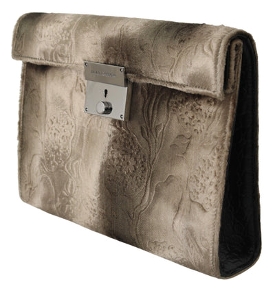 Dolce & Gabbana Beige Velvet Floral Leather Men Document Briefcase
