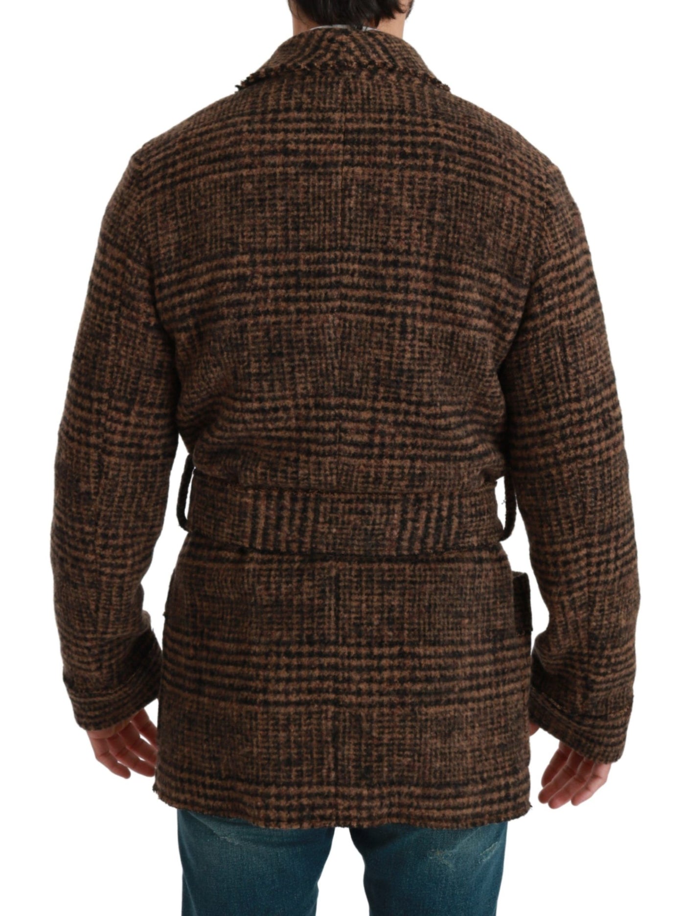 Dolce & Gabbana Brown Checkered Wool Robe Coat  Wrap Jacket