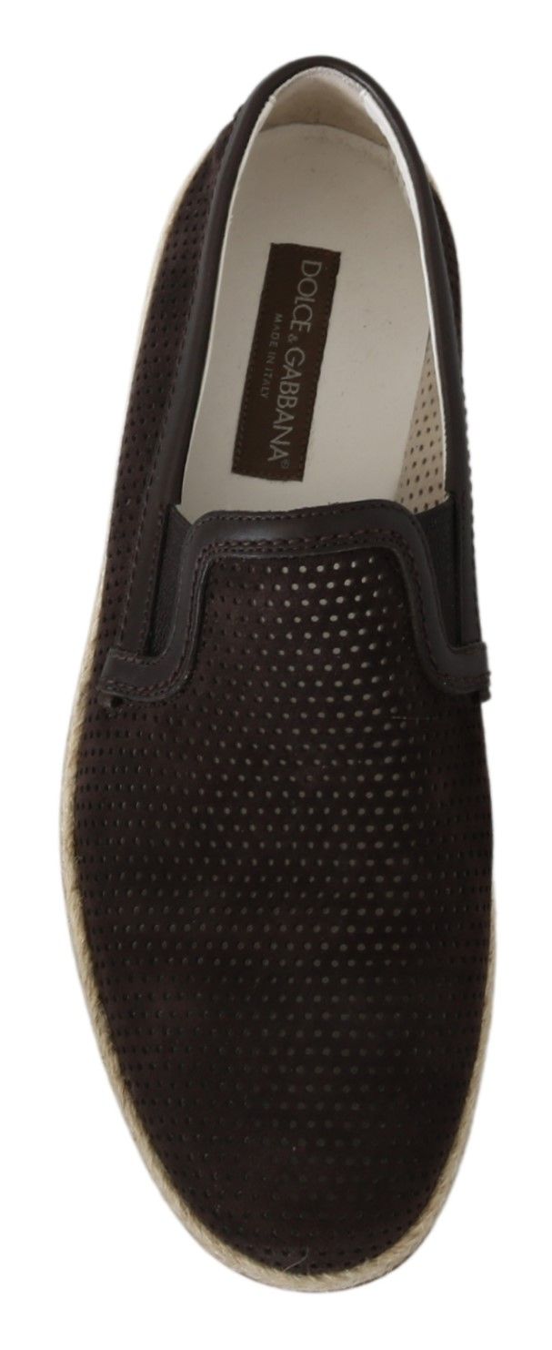 Dolce & Gabbana Brown Leather Perforated Men Loafers Shoes
