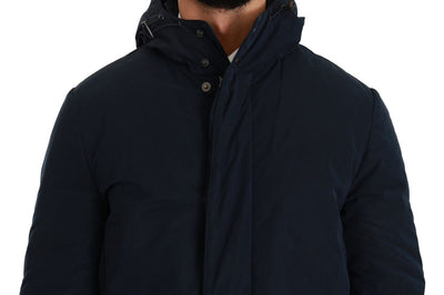 Dolce & Gabbana Blue Hooded Long Coat Parkas Jacket