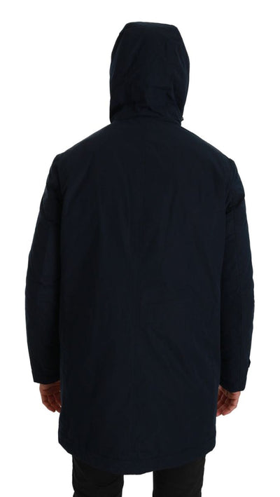 Dolce & Gabbana Blue Hooded Long Coat Parkas Jacket