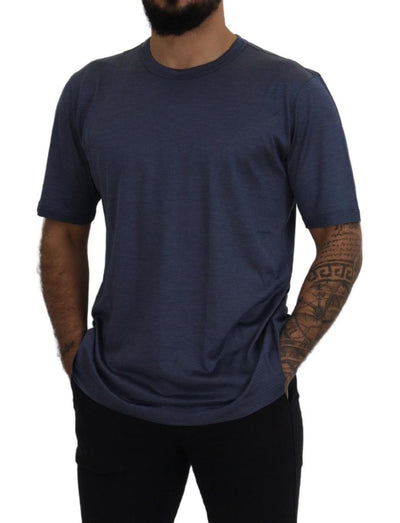 Dolce & Gabbana Blue Silk Crewneck Pullover Top T-shirt