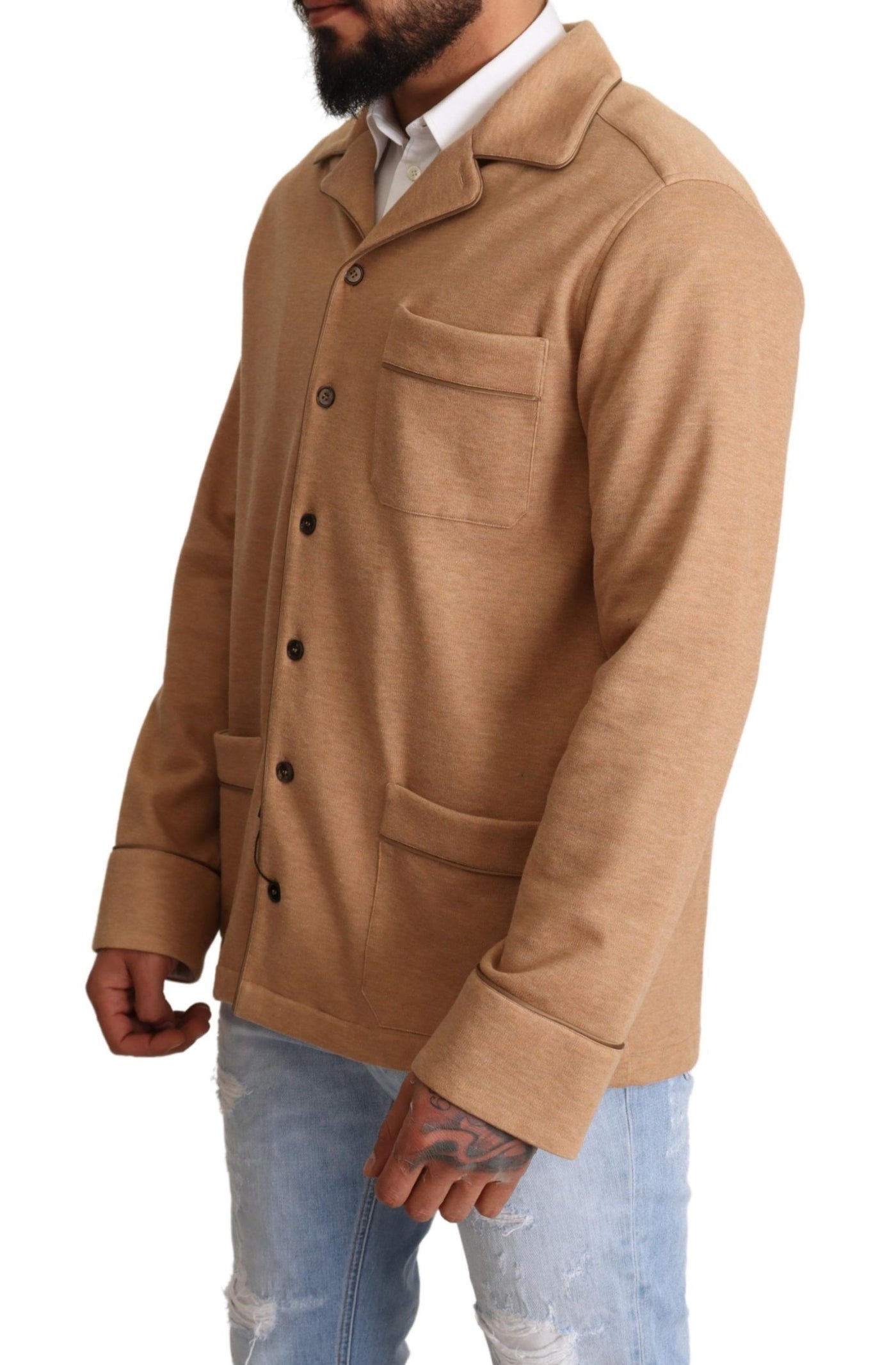 Dolce & Gabbana Brown Cotton Button Collared Coat Jacket