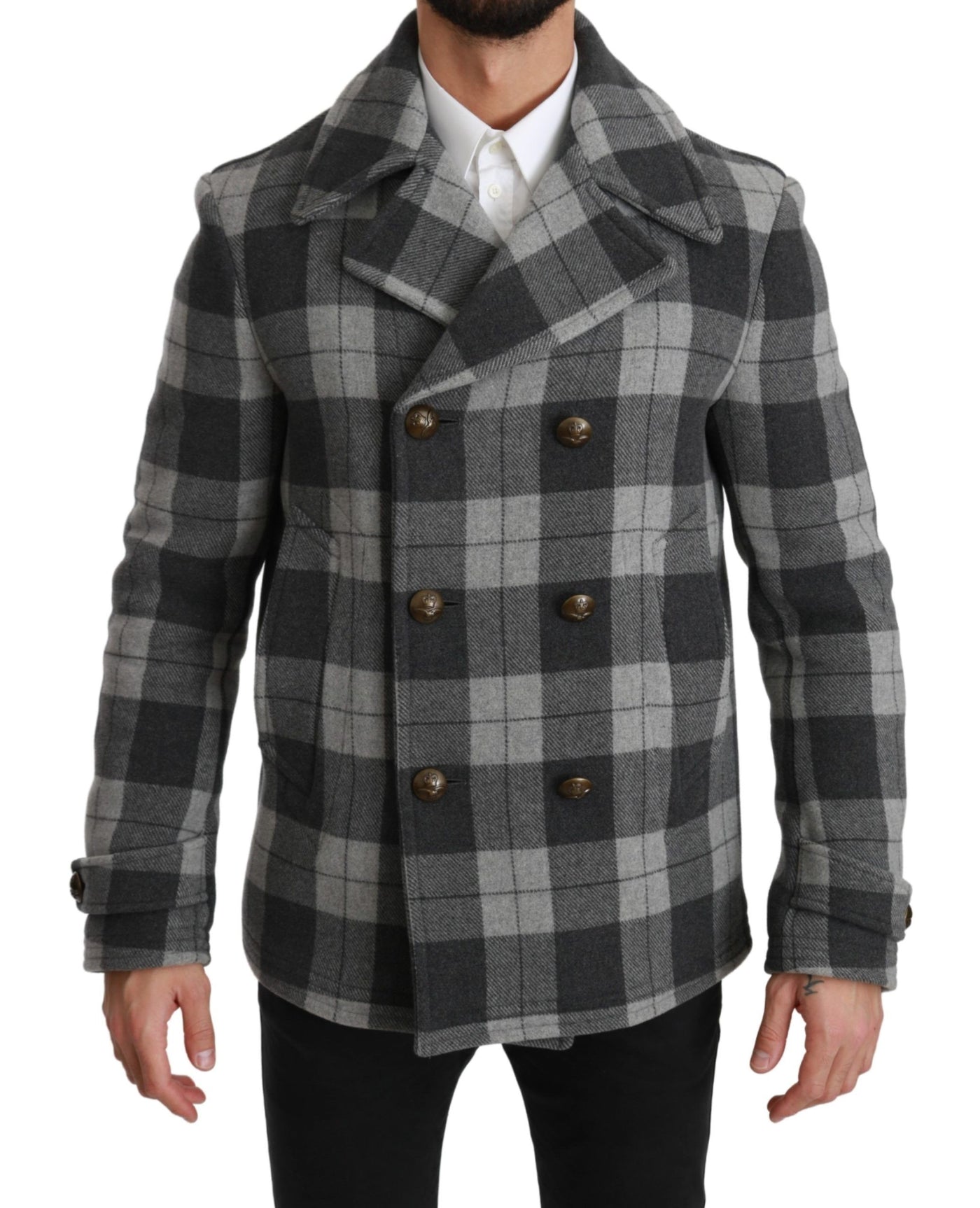 Dolce & Gabbana Gray Check Wool Cashmere Coat Jacket