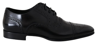 Dolce & Gabbana Black Leather Men Derby Formal Loafers Shoes