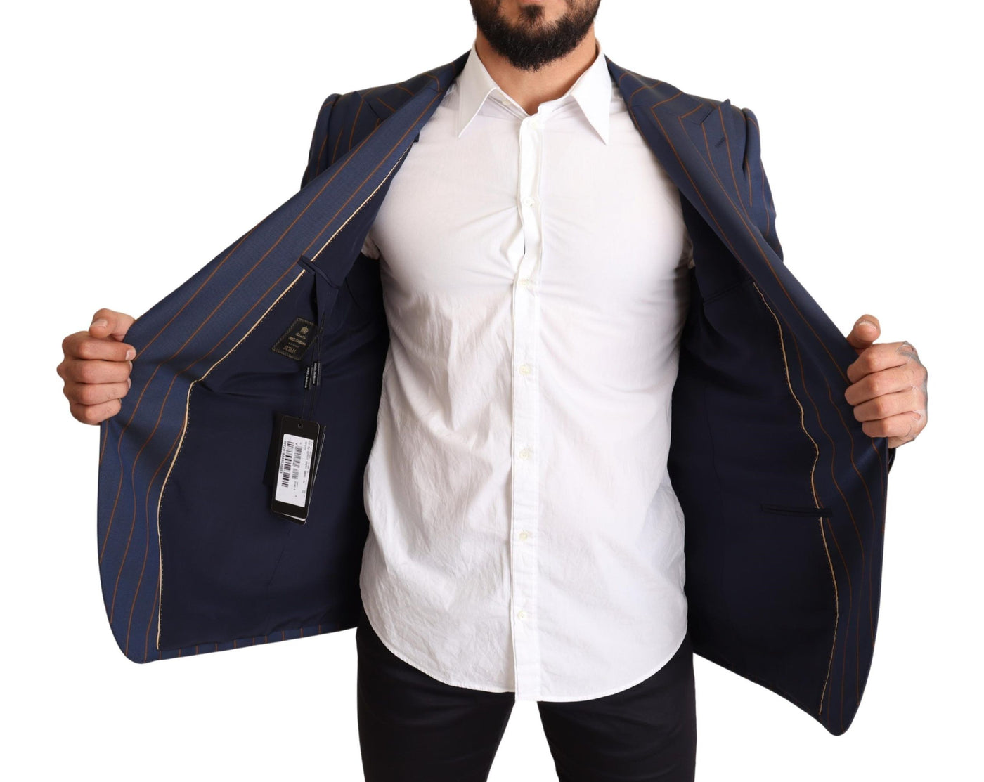 Dolce & Gabbana Blue Striped Wool Slim Fit Blazer Jacket