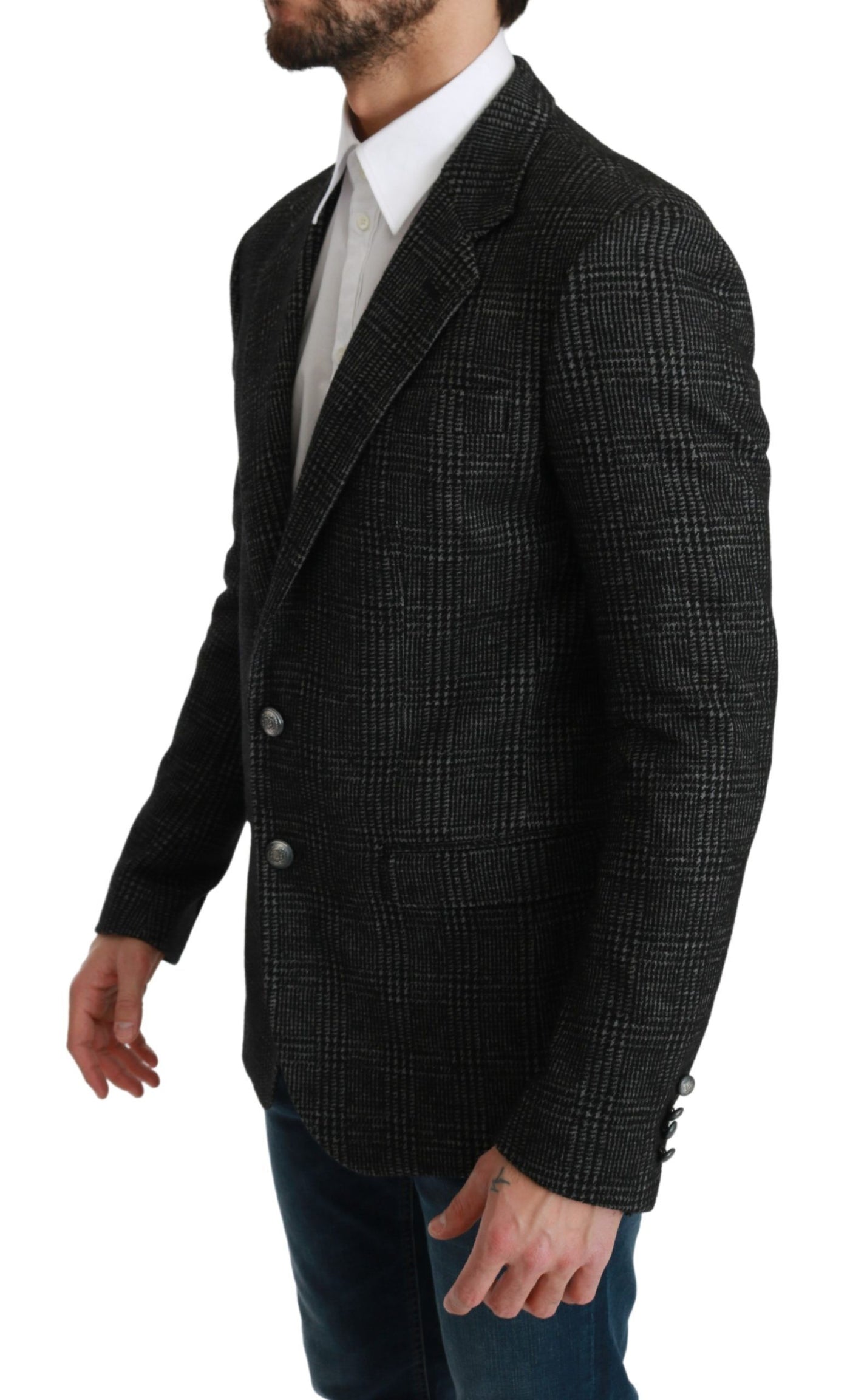 Dolce & Gabbana Gray Plaid Check Slim Fit Jacket Blazer