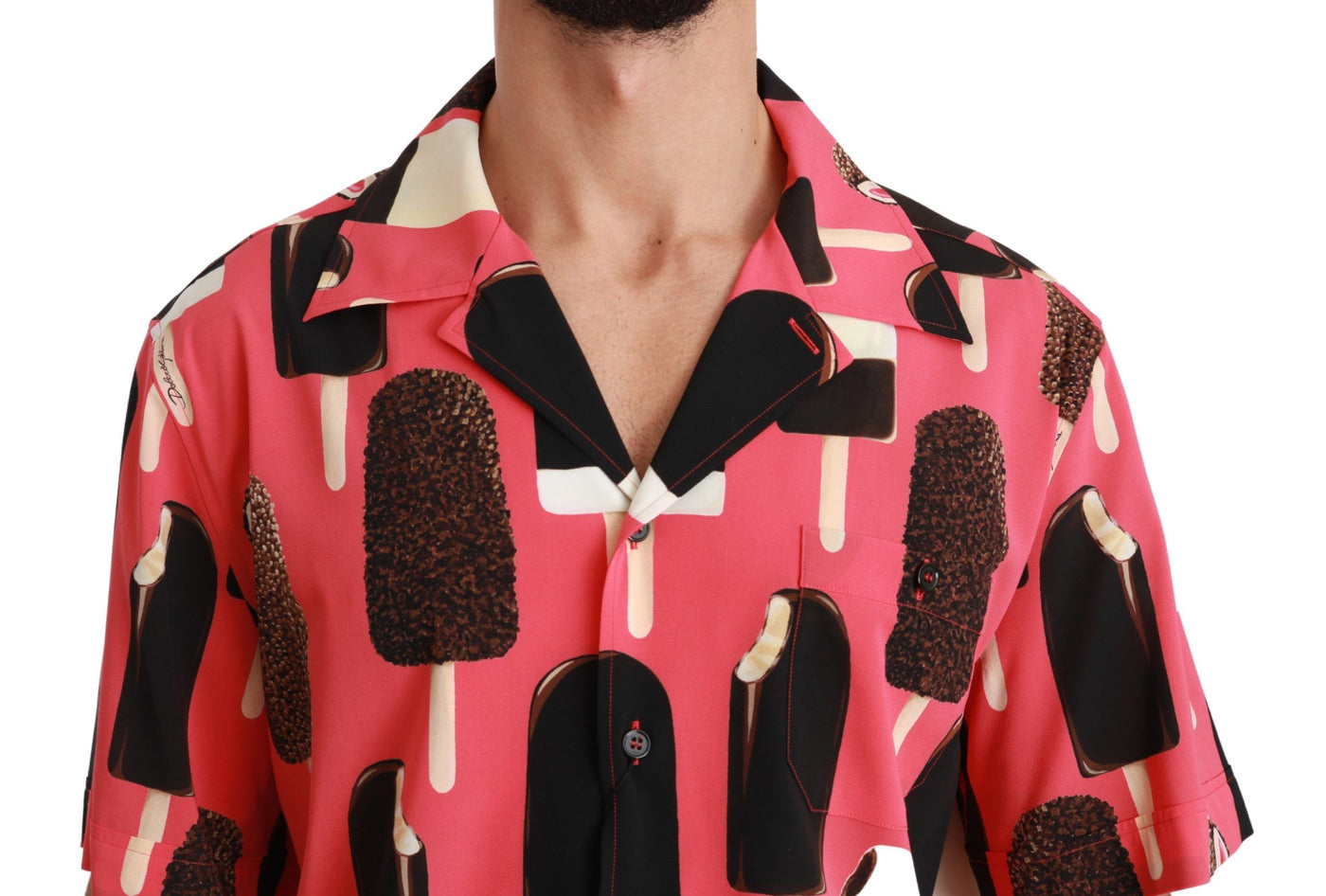 Dolce & Gabbana Pink Silk Ice Cream Print Casual Shirt