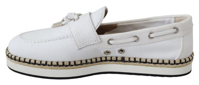 Dolce & Gabbana White Canvas Leather Mens Loafers Shoes
