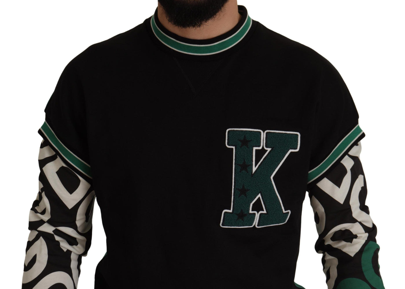 Dolce & Gabbana Black Green Cotton KING Star Crewneck Pullover Sweater