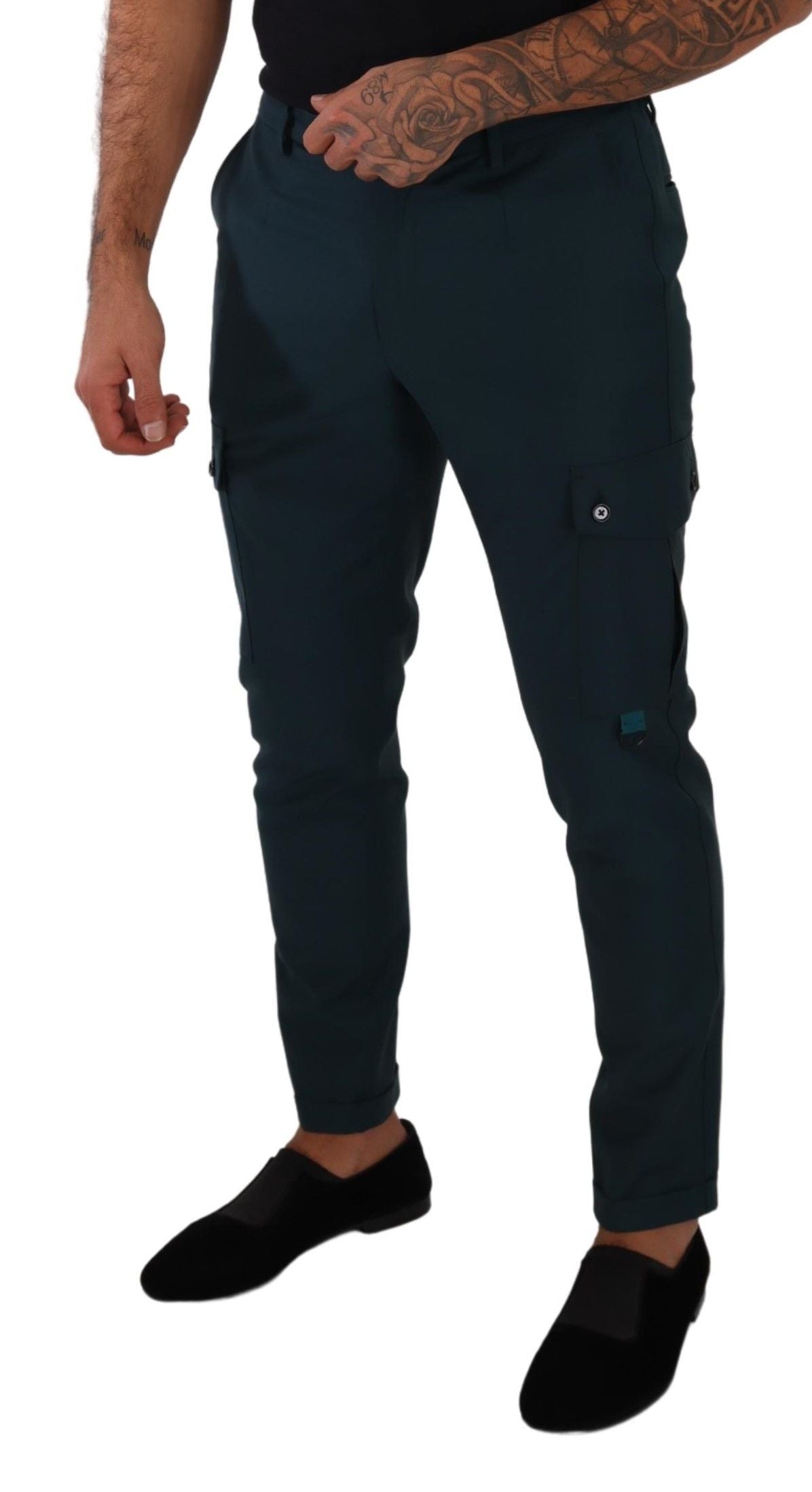 Dolce & Gabbana Blue Green Wool Cargo Skinny Men Trouser Pants