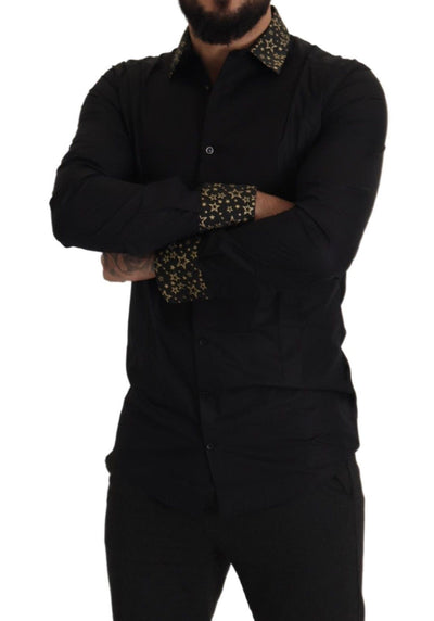 Dolce & Gabbana Black Stars Cotton Dress Formal  Shirt