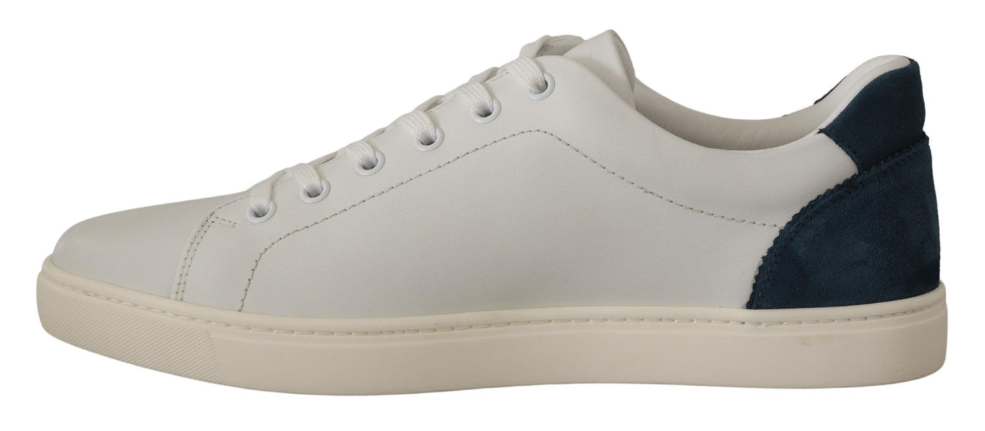 Dolce & Gabbana White Blue Leather Low Top Sneakers