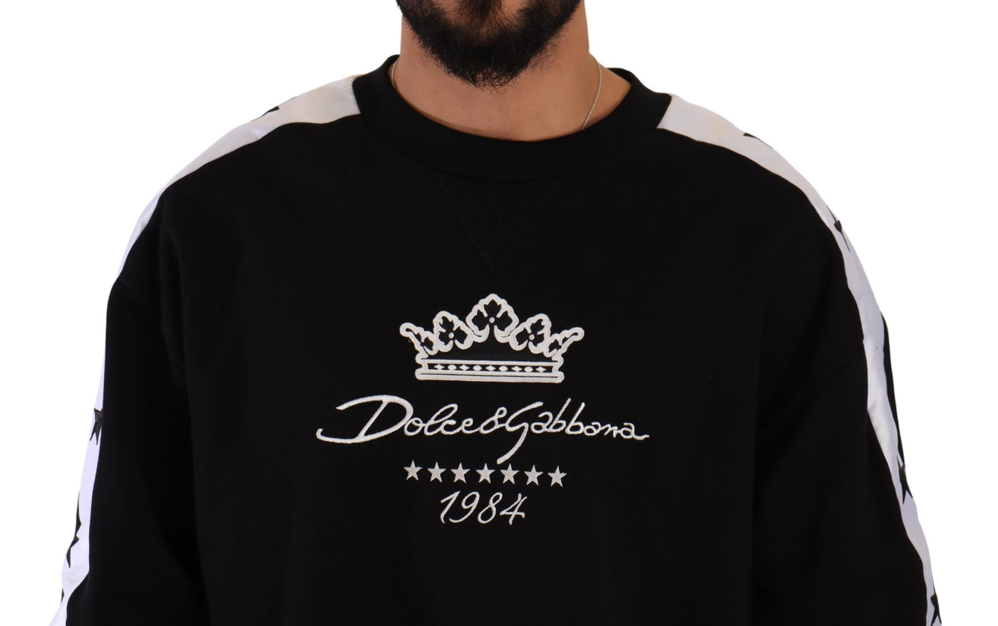 Dolce & Gabbana Black Cotton Crewneck Crown 1984 Stars Pullover Black