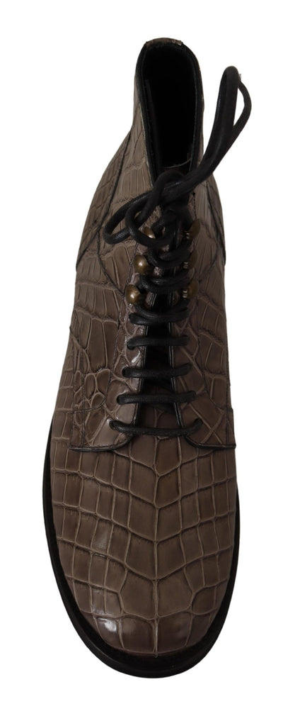 Dolce & Gabbana Gray Crocodile Leather Derby Boots