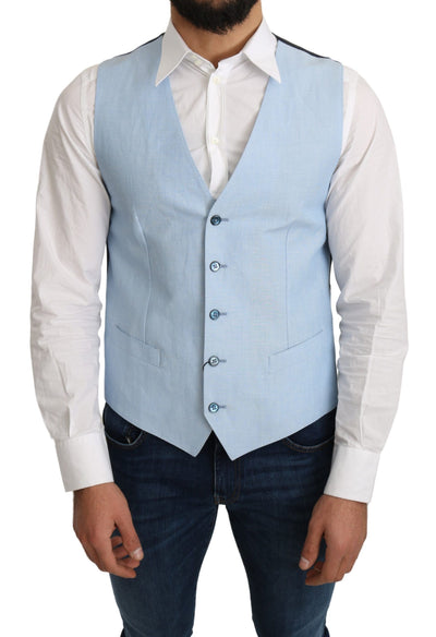 Dolce & Gabbana Blue Viscose Stretch Formal Coat Vest