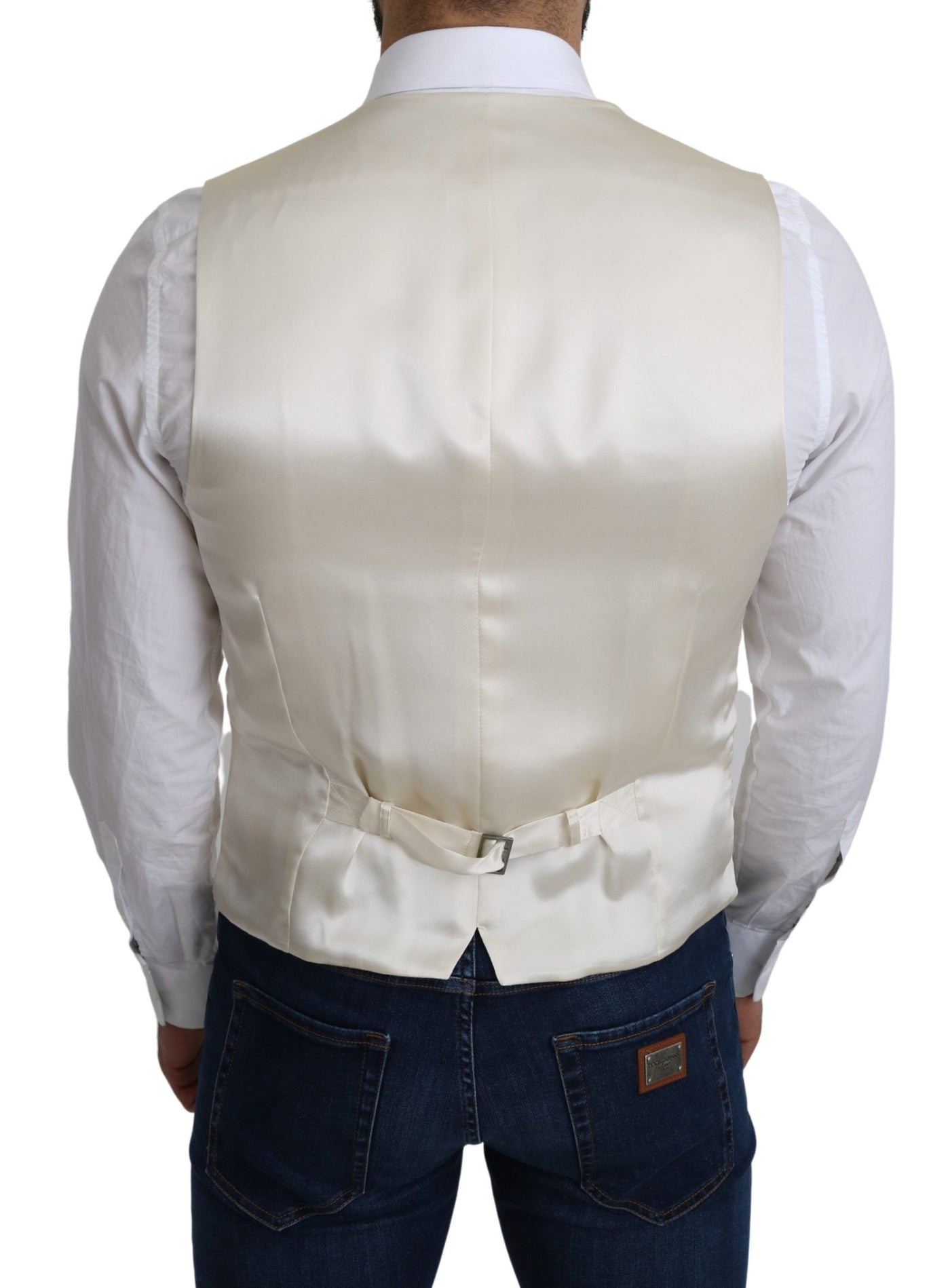 Dolce & Gabbana Off-White 100% Silk Formal Coat Vest