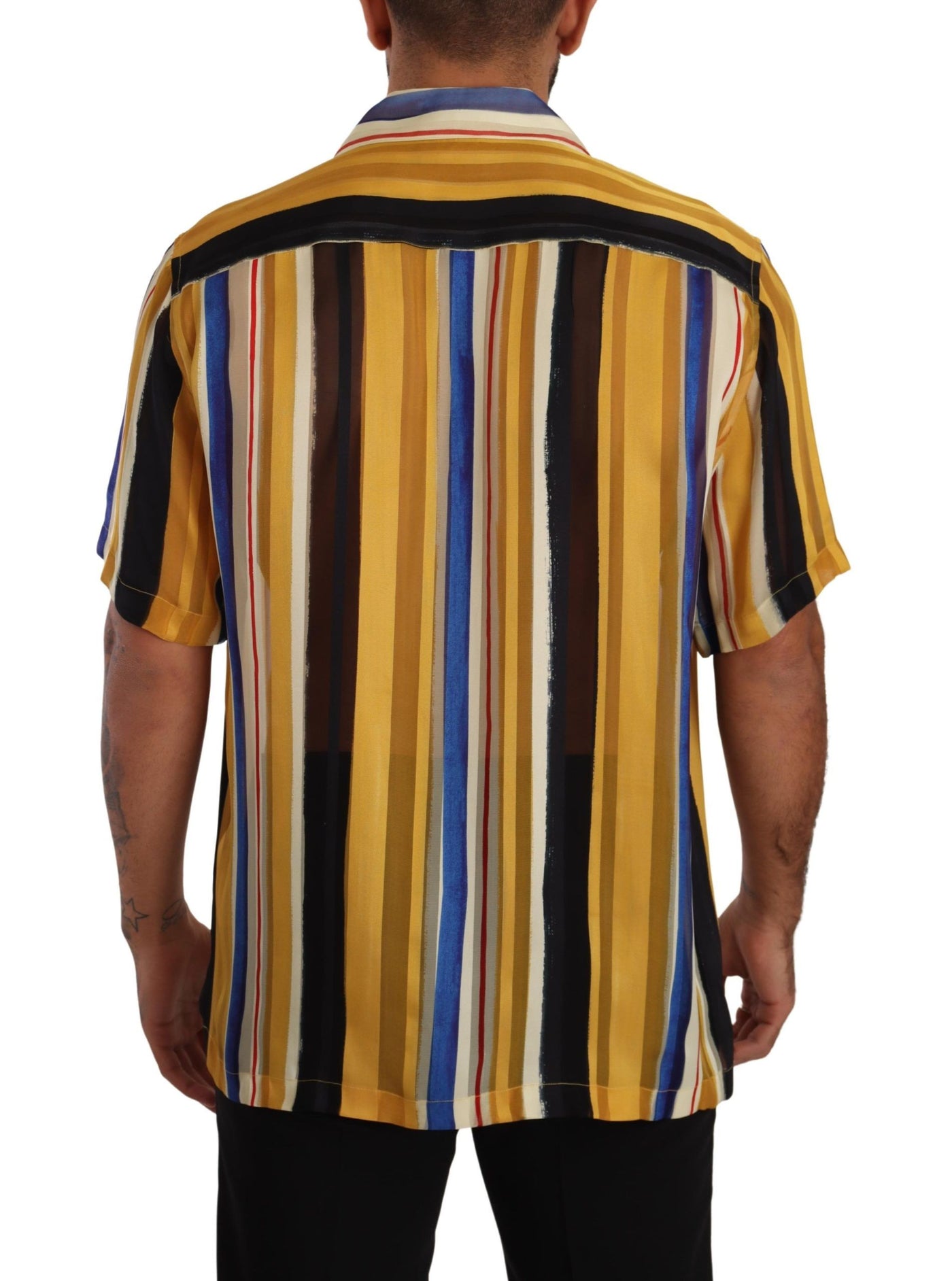 Dolce & Gabbana Yellow Striped Short Sleeve Silk Shirt