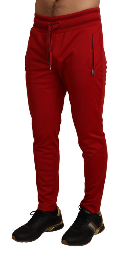 Dolce & Gabbana Red Polyester Logo Plaque Sweatpants