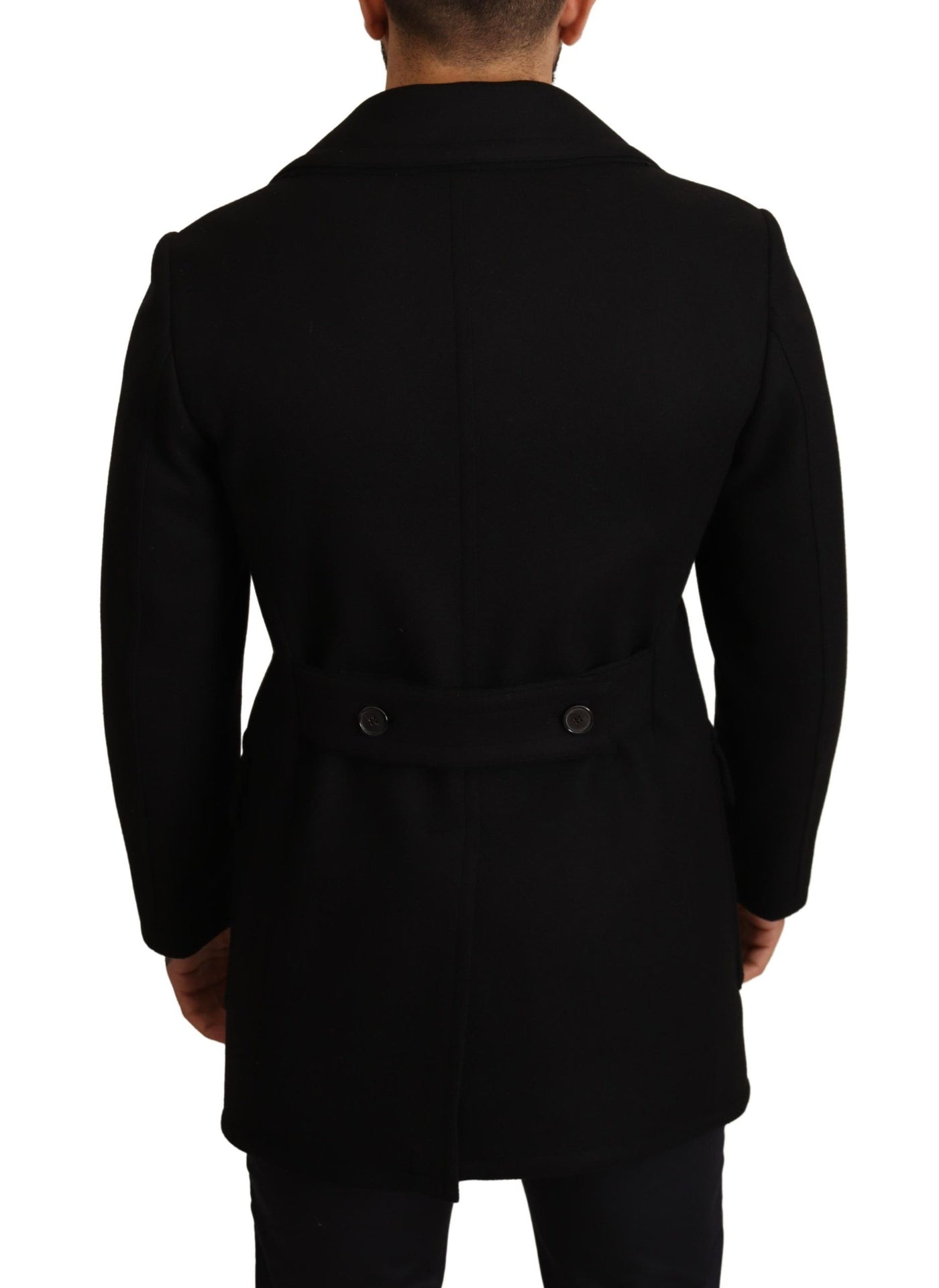 Dolce & Gabbana Black Wool Trench Peacoat Jacket