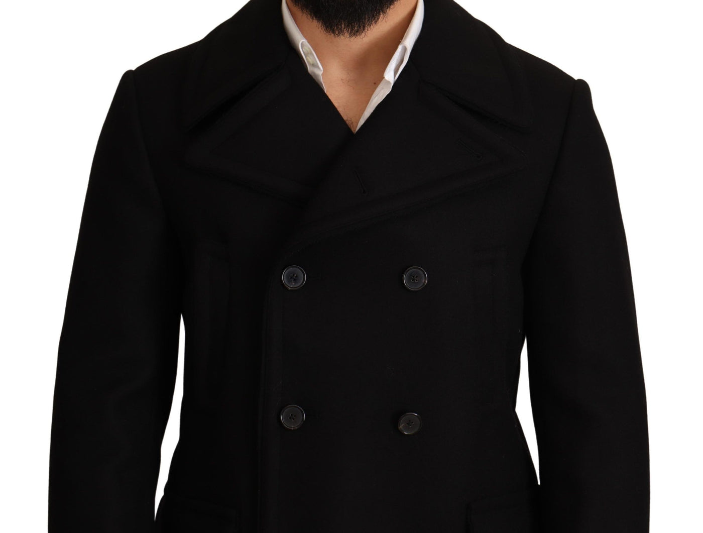 Dolce & Gabbana Black Wool Trench Peacoat Jacket