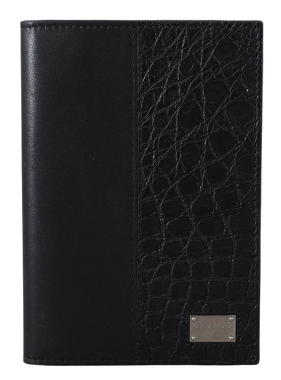 Dolce & Gabbana Black Bifold Passport Holder Men Exotic Leather Wallet