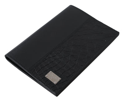 Dolce & Gabbana Black Bifold Passport Holder Men Exotic Leather Wallet