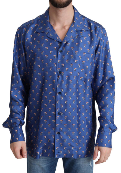 Dolce & Gabbana Blue Beach Chair Umbrella Print Silk Shirt