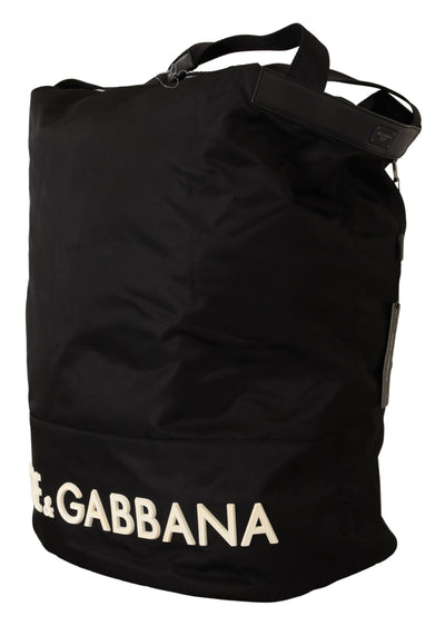Dolce & Gabbana Black Nylon Leather Travel School Men Tote Bag