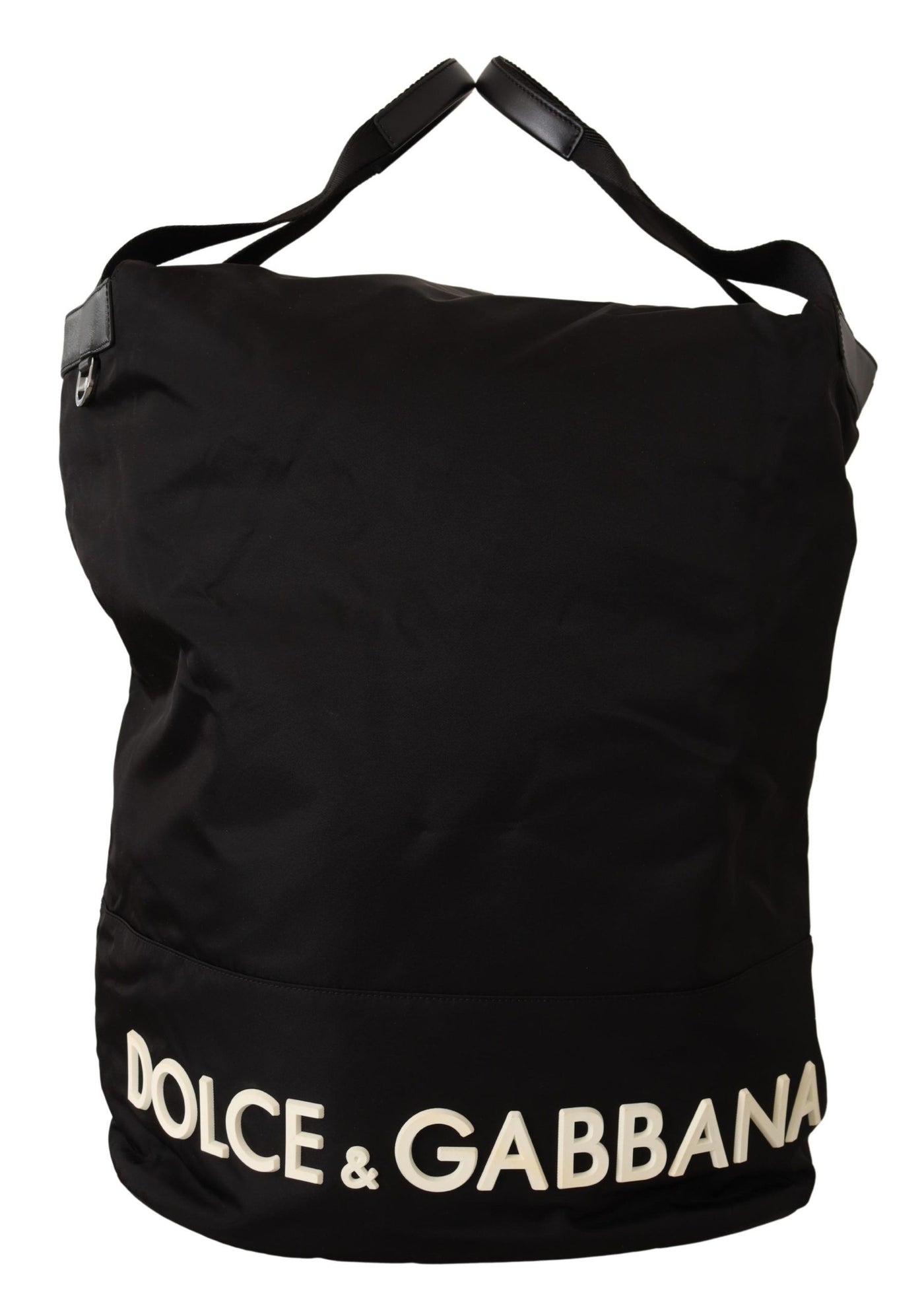 Dolce & Gabbana Black Nylon Leather Travel School Men Tote Bag