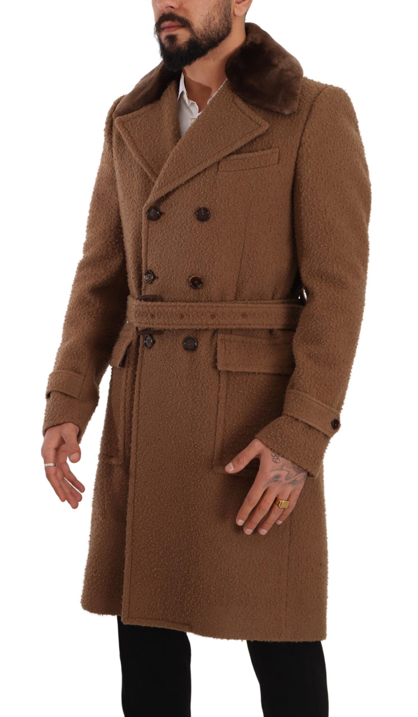 Dolce & Gabbana Brown Wool Long Double Breasted Overcoat Jacket