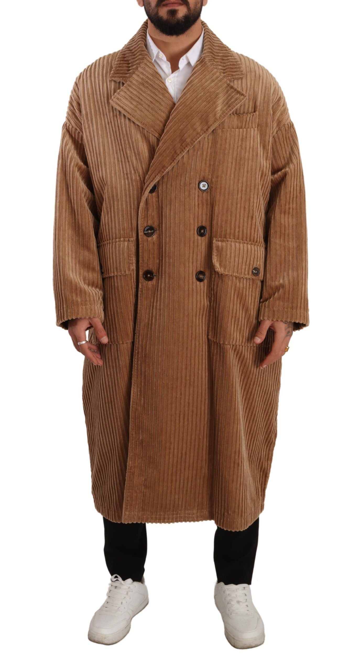 Dolce & Gabbana Beige Cotton Corduroy Long Overcoat Jacket