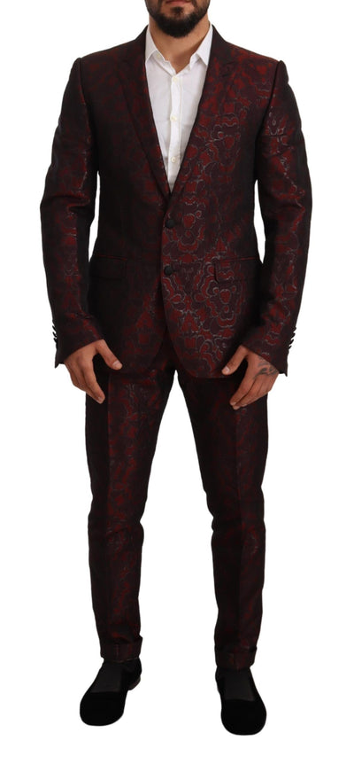 Dolce & Gabbana Red Brocade Slim 2 Piece Set MARTINI Suit