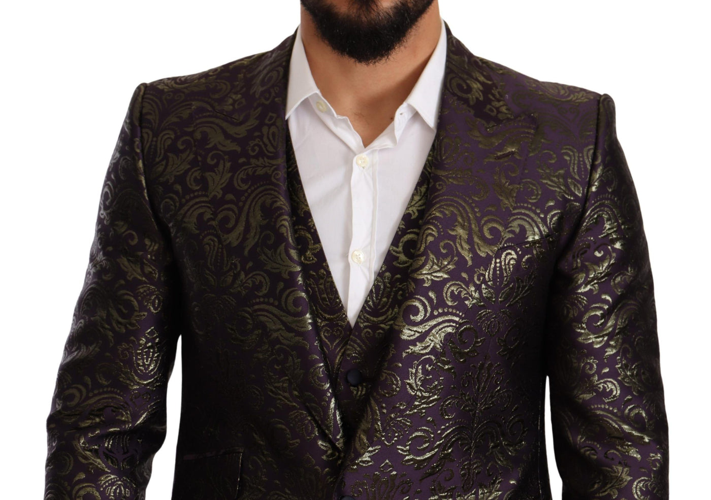 Dolce & Gabbana Purple Gold Brocade Slim 3 Piece SICILIA Suit
