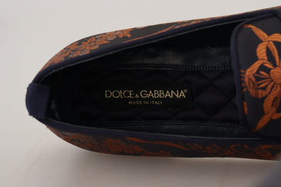Dolce & Gabbana Blue Rust Floral Slippers Loafers Shoes