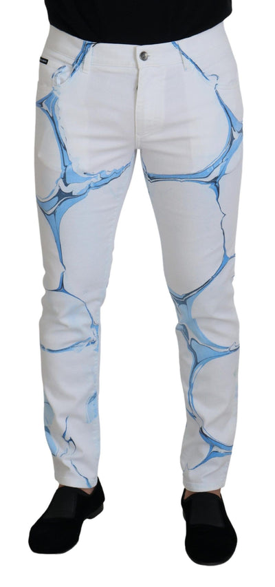 Dolce & Gabbana White Blue Denim Cotton Jeans Stretch Skinny Fit Pant
