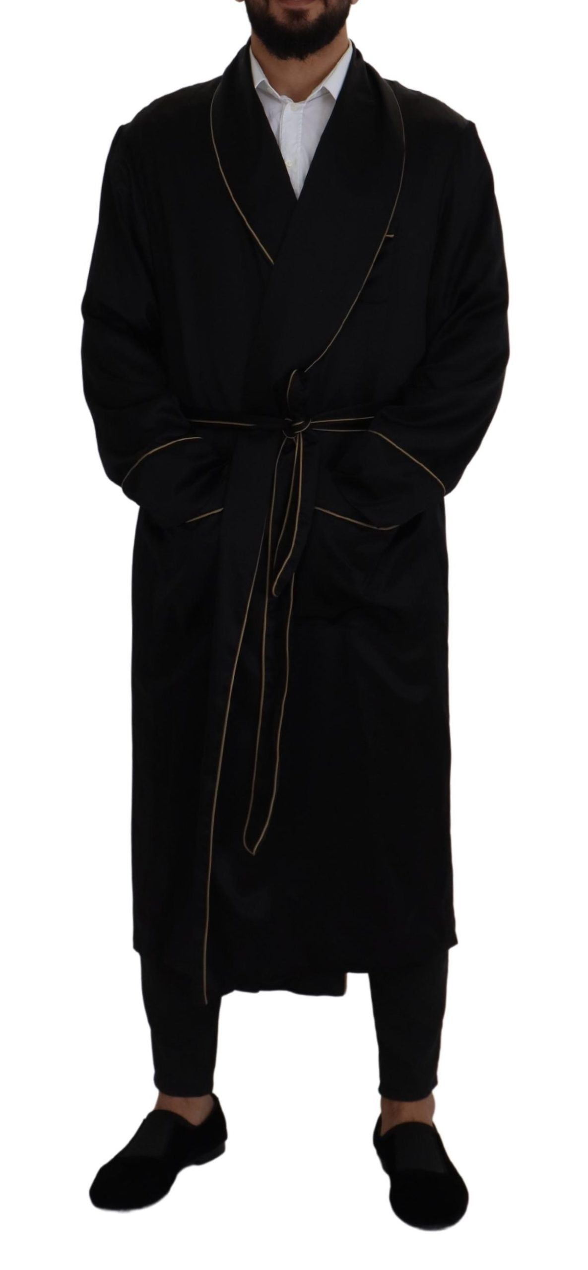 Dolce & Gabbana Black 100% Silk Robe Coat Wrap  Jacket