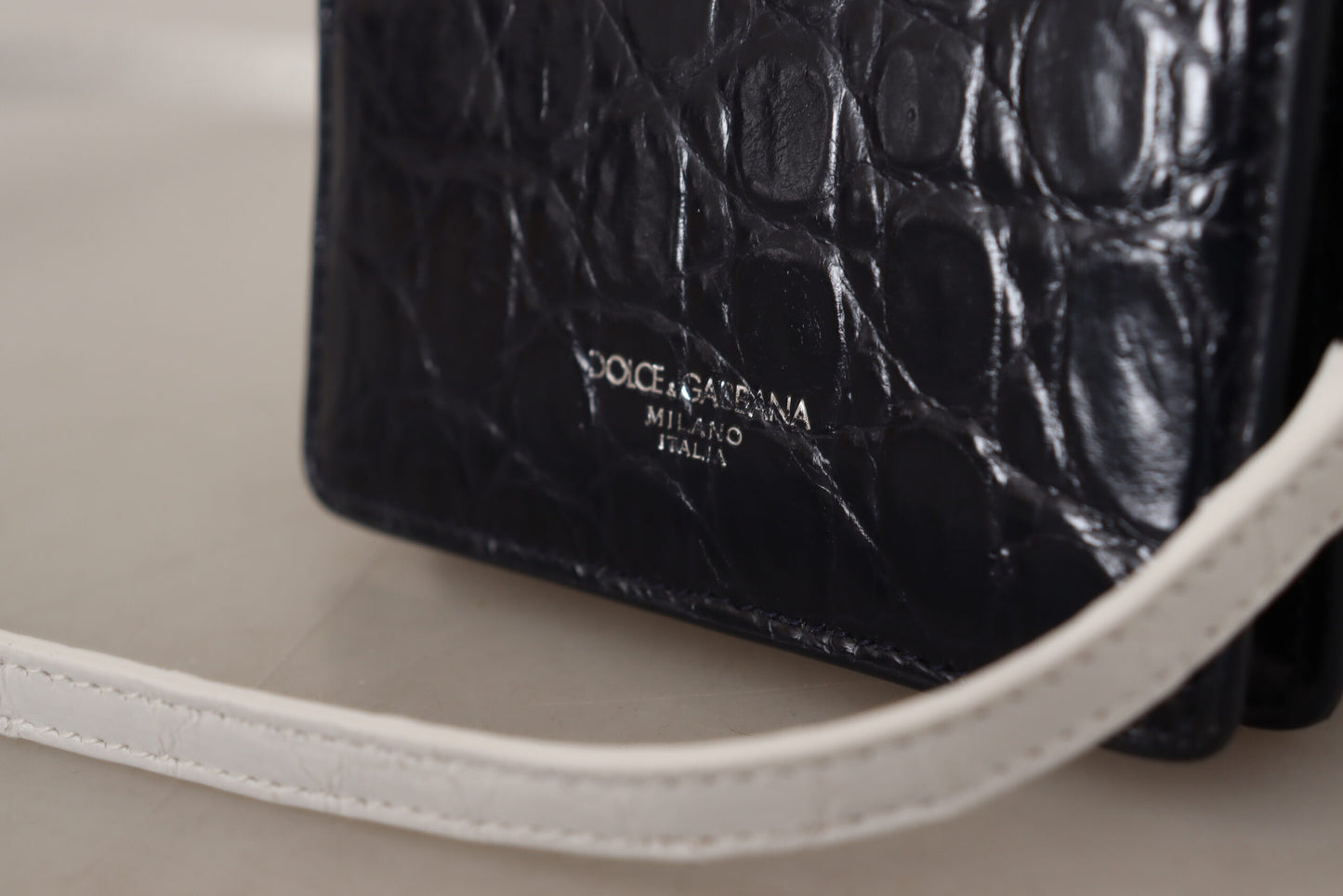 Blue White Caiman Leather Strap Card Holder Wallet
