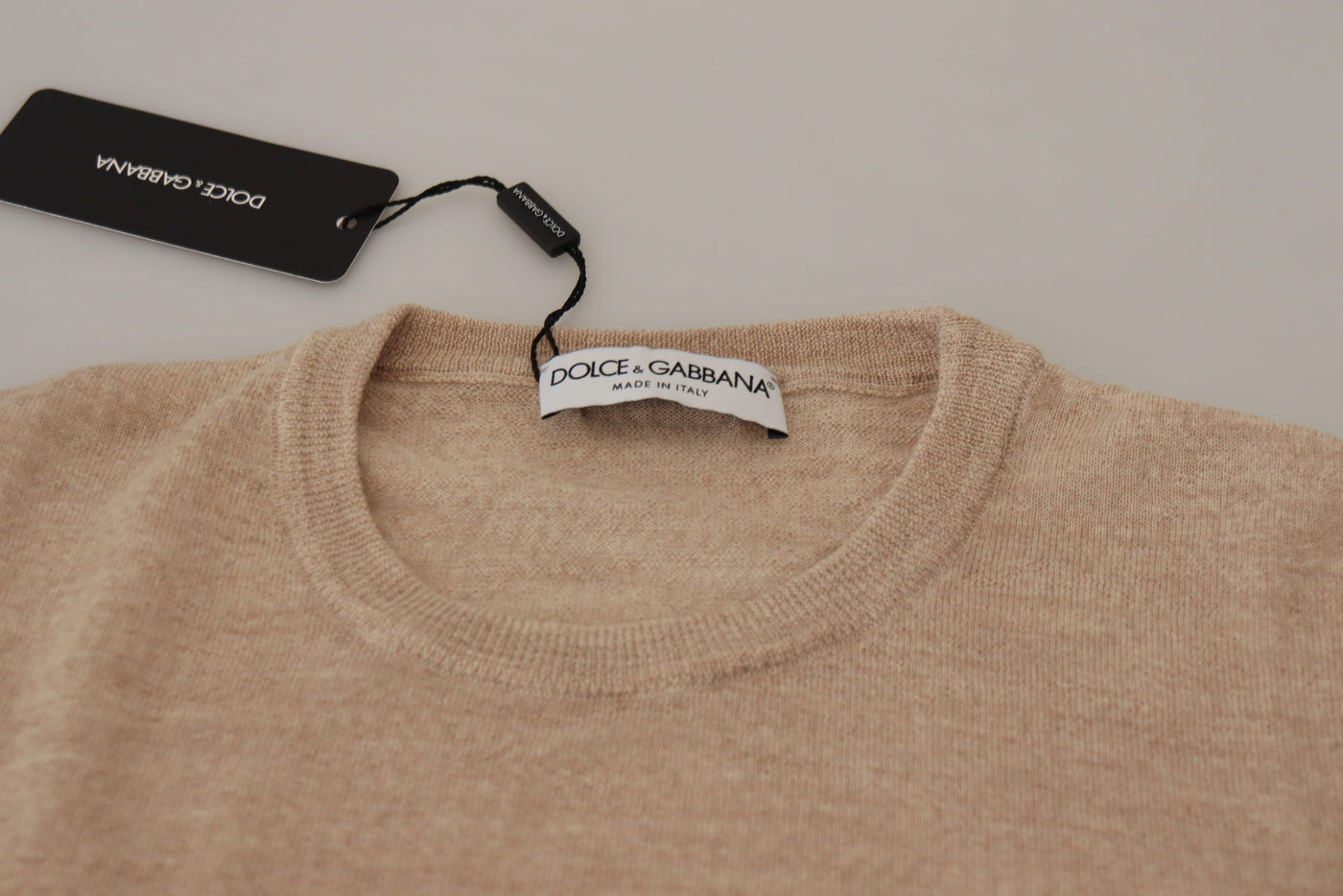 Dolce & Gabbana Beige Virgin Wool Crew Neck Pullover Sweater