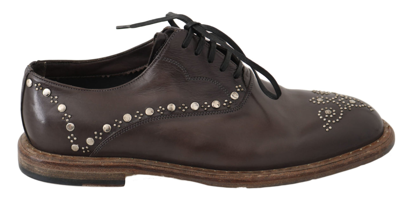 Dolce & Gabbana Brown Leather Marsala Derby Studded Shoes
