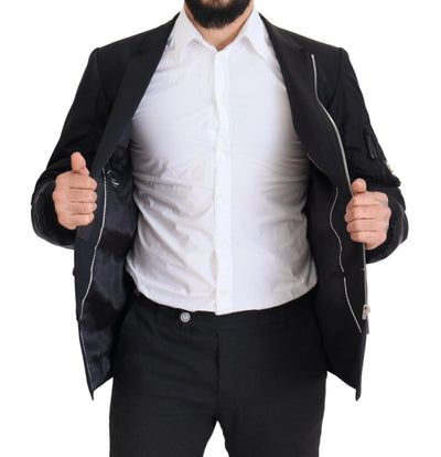 Dolce & Gabbana Black Wool Full Zip Long Sleeves Jacket