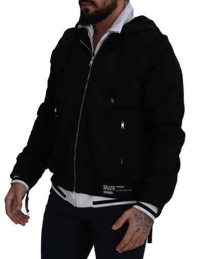 Dolce & Gabbana Black Polyester Hooded Full Zip Jacket